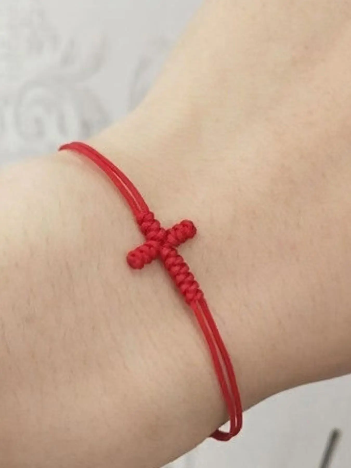 Handmade Woven String Cross Bracelet, Adjustable Minimalist Religious Amulet, Good Luck & Protection, Classic Cross Jewelry Gift