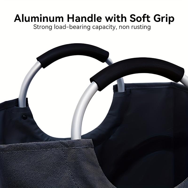 Extra Large Foldable Laundry Basket Hamper Bag (Aluminum Full Loop Handle) - Tall Collapsible Fabric Clothes Bin for Bedroom, Bathroom, College Dorm Storage, Closet Organization & Washing (Space-Saving Design)