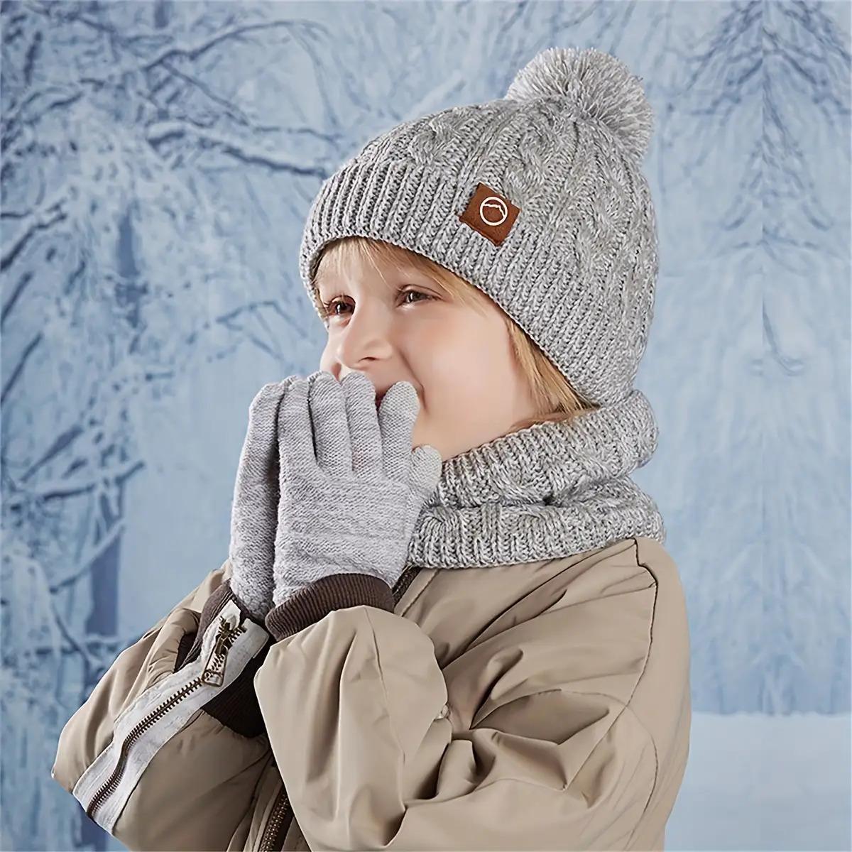 3pcs Outfit Set: Beanie Hat, Scarf & Gloves with Plush Lining for Comfort and Warmth. / Aged 3-10 Years Old in Autumn-Winter Seasonal Activities, Traveling or Vacation; Christmas Thanksgiving Gift Package, Winter Hat, Winter Hat, Seasonal Activity Outfit,