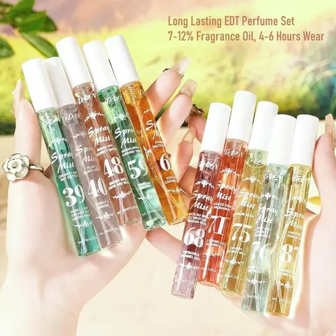 Summer Brazilian Perfume Spray Set, Women's Fragrance Gift Set, Flower Spray Perfume, Floral & Fruity Scents, Alcohol-Free, 10 Bottles, Natural Fresh, Ideal for Travel, Home & Office