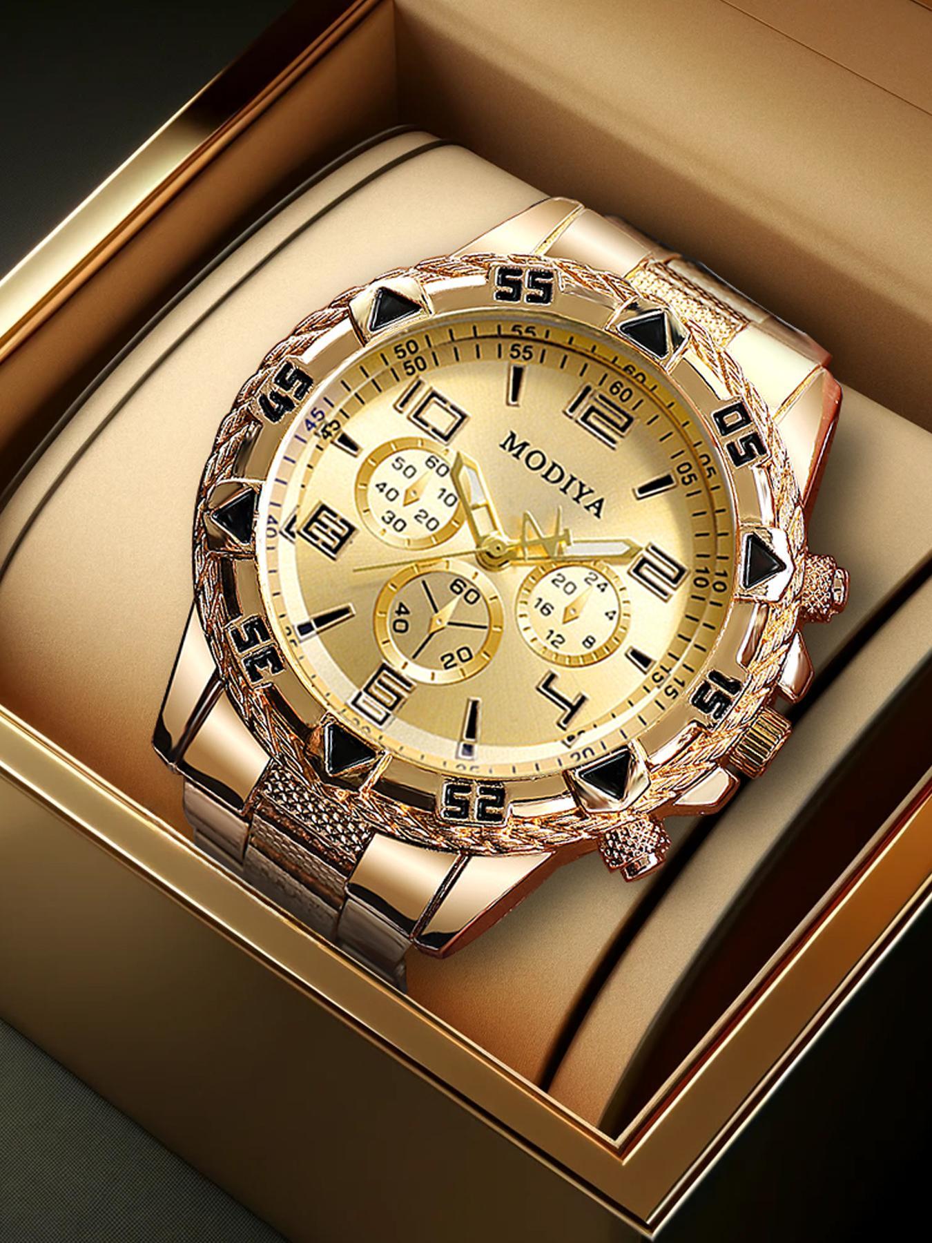 Men's Business Fashion Round Analog Quartz Watch, Fashion Watch for Party, Daily Clothing Decor, Trendy All-match & Exquisite Watch for Birthday Gift with Box