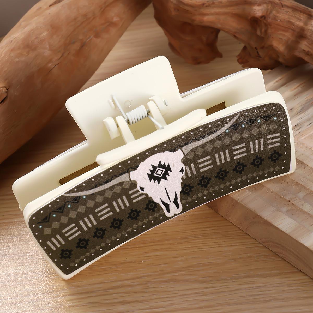 Multicolor Bull Head Square Hair Clip Style Leather PU Simple Versatile European and American Shark Clip High Ponytail Claw Clip