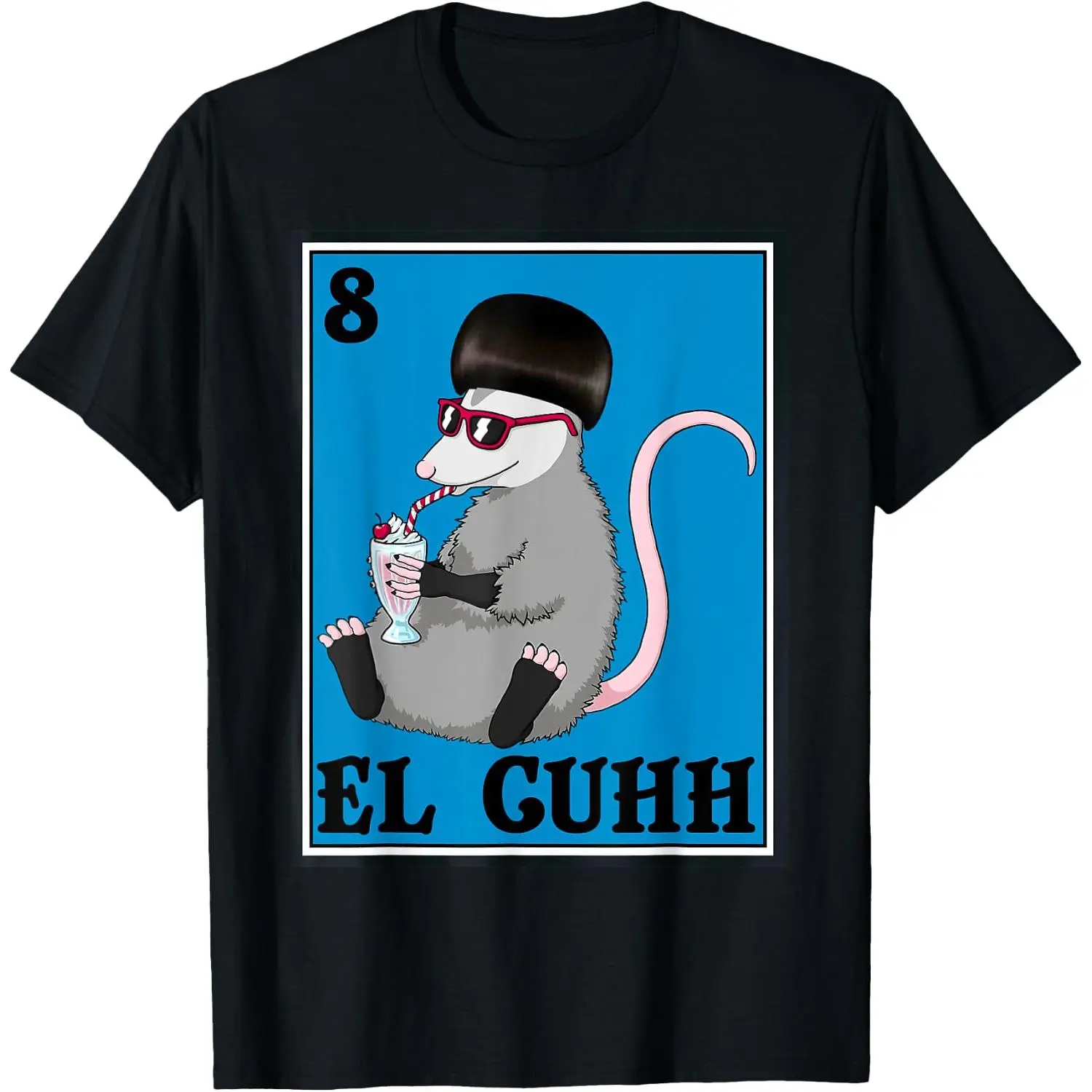 Men's Short-Sleeve Classic Streetwear T-Shirt, Relaxed Fit Breathable Fabric, Opossum El Cuhh Takuache Cuh Funny Trash Possum Mexican Card Design, Top