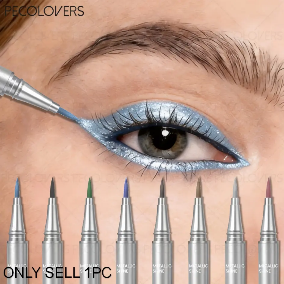 1 Pcs Colored Metallic Shine Eyeliner, Smudge-Proof Non-Fading, Cool Metallic Tones, Metallic Sliver Blue Green Copper, Waterproof Long-lasting Smooth Glide, Glitchy Glam Makeup, Daily Party Stage Music Festival Eyeliner Pen, for All Types