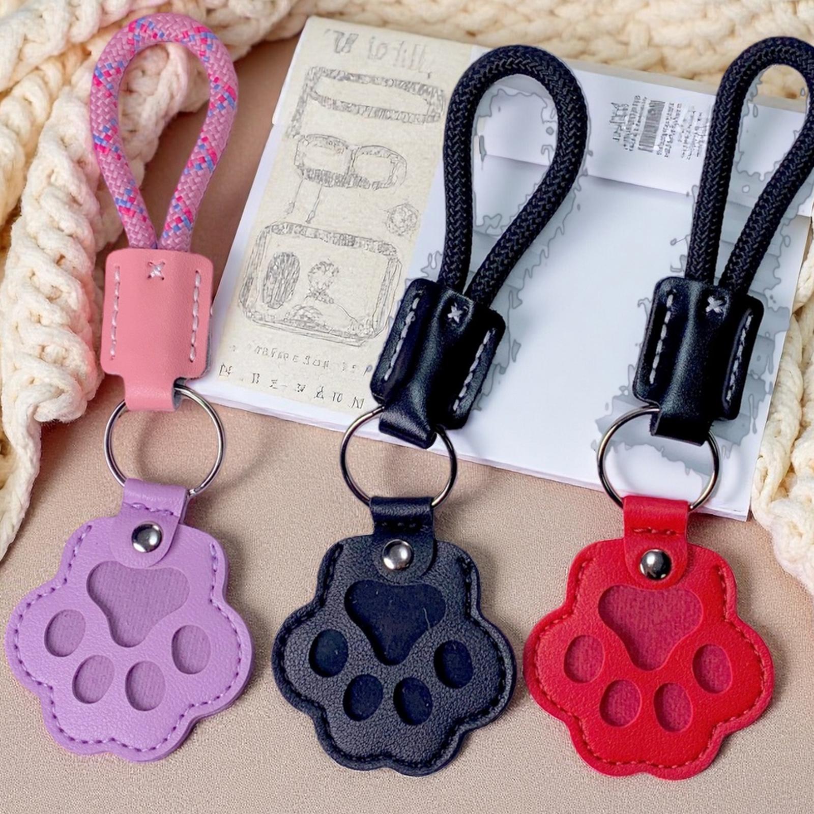 Pet Fur Memory Charm Leather Keychain Keepsake for Dog Cat Hair Paw-Shaped Design Memorial Sympathy Gift for Grieving Owners