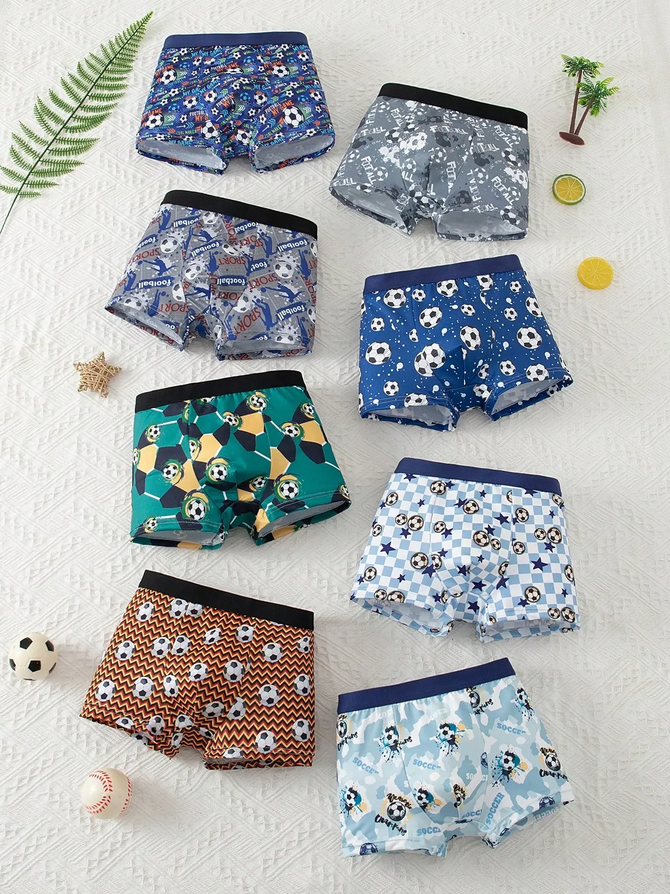 8-Pack Boys' Comfortable Printed Underwear, Football Cartoon Print, Soft and Cozy, Perfect Fit, Ideal for Daily Wear, Cute Style, All Seasons