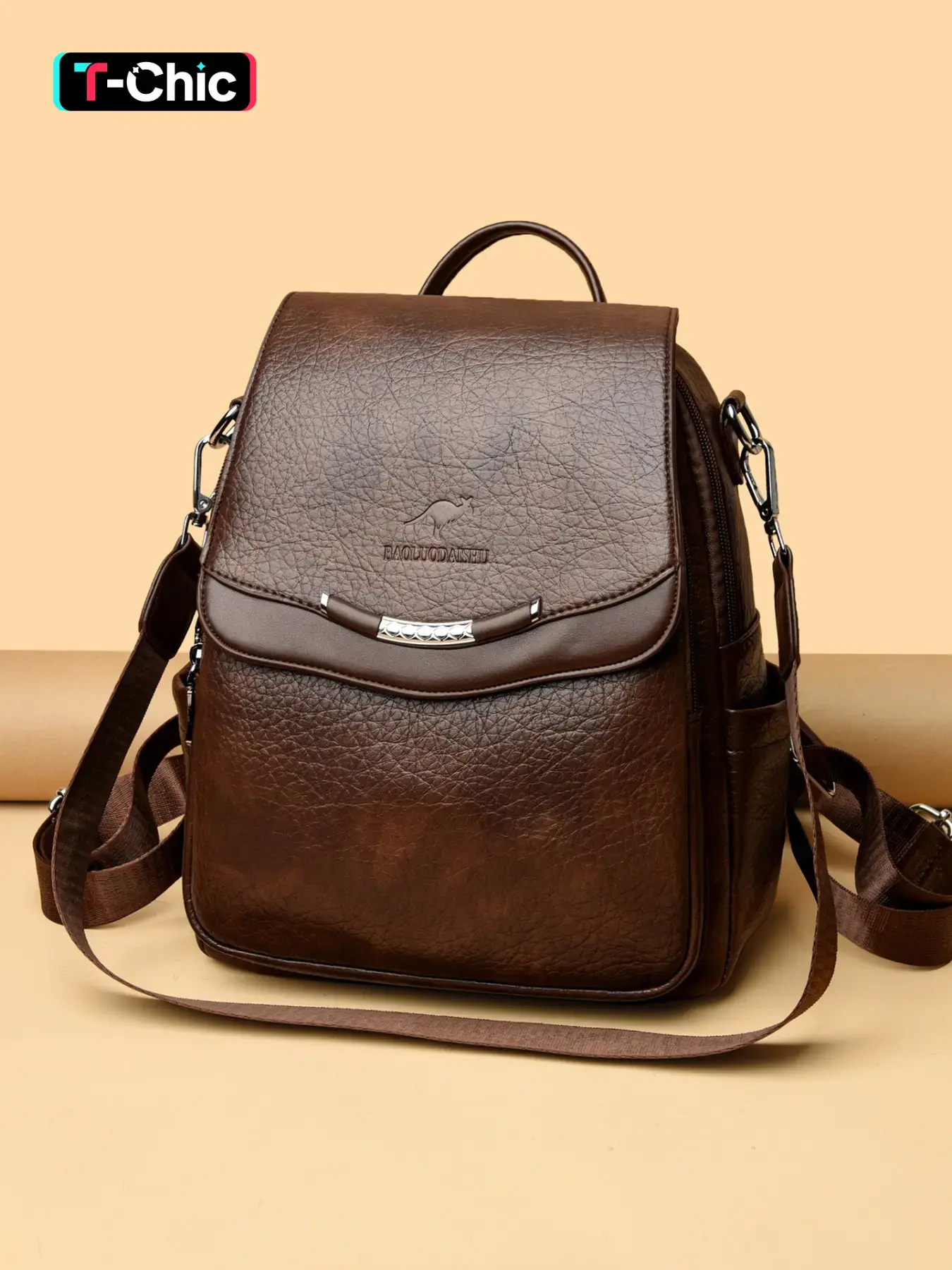 Trendy Commuter Multi Compartment Soft Leather Color Block Flap Women Fashion Backpack, Backpacks Women, Business Casual Backpack, Suitable For Office Workers Short Trips Daily Outings Practical Versatile Casual Leisure Backpack