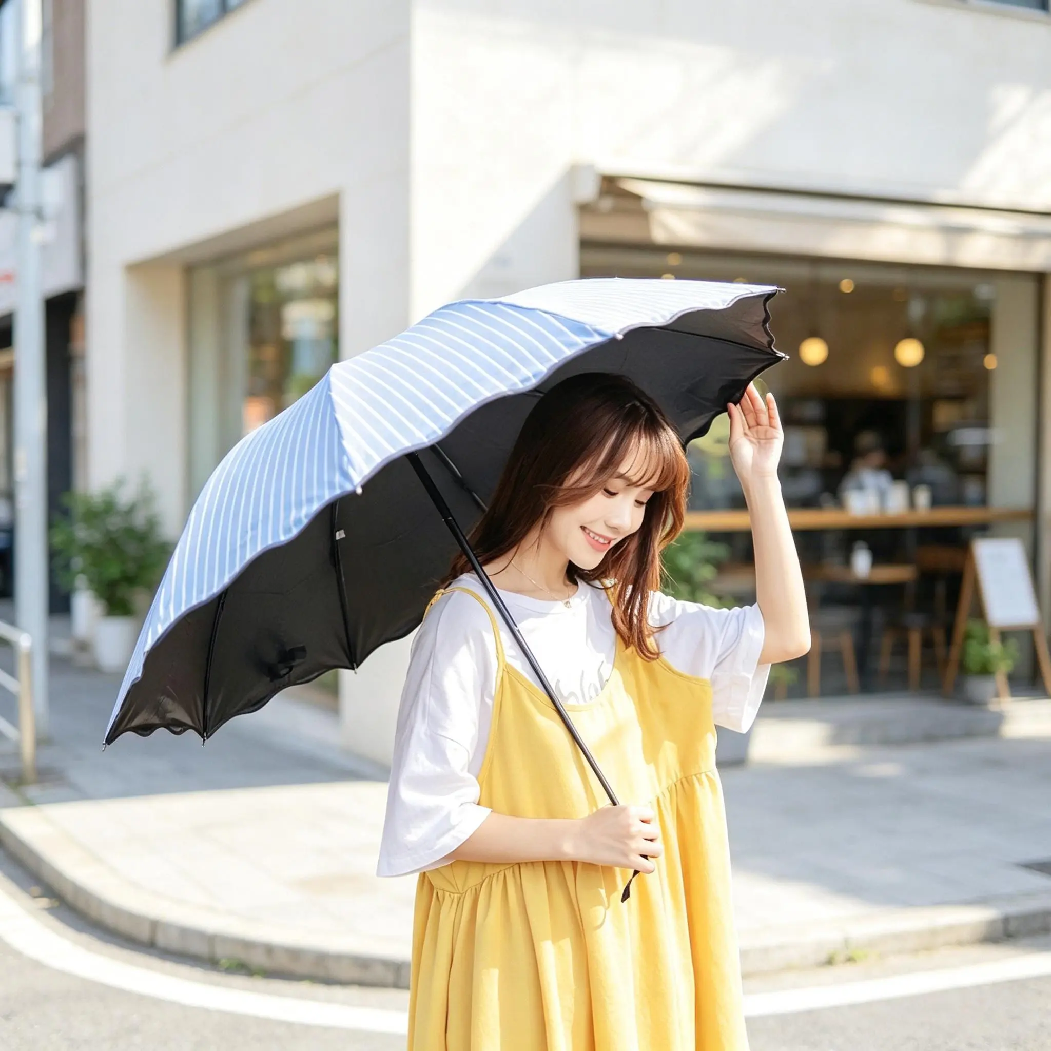 Style Fresh Striped Folding Umbrella, 8-Bone Sturdy Manual Portable Sunshade, Dual Purpose for Sunny & Rainy Days, 1pc