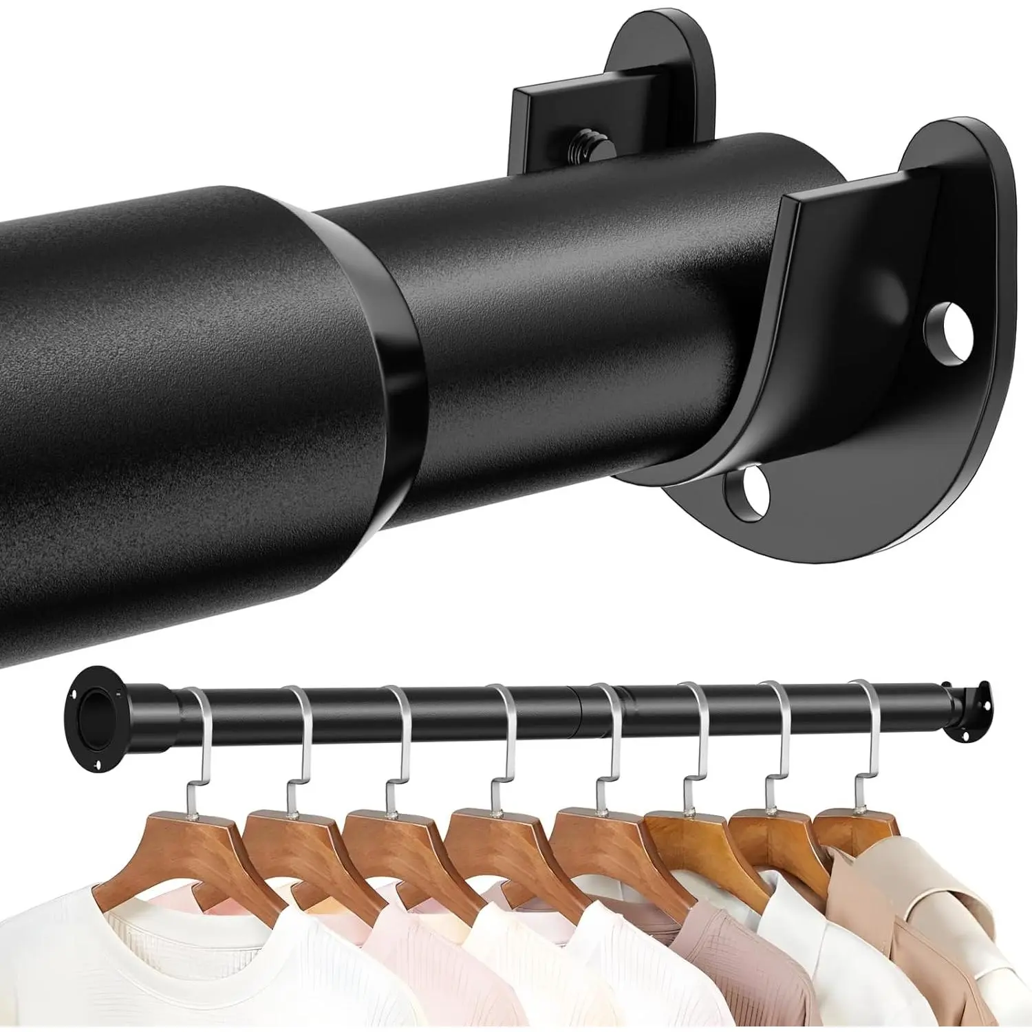 Closet Rod, 17 to 84 Inch Adjustable Closet Rods for Hanging Clothes, Heavy Duty Tension Rod, Black Curtain Rod, for Closet, Wardrobes, Bathroom, Laundry
