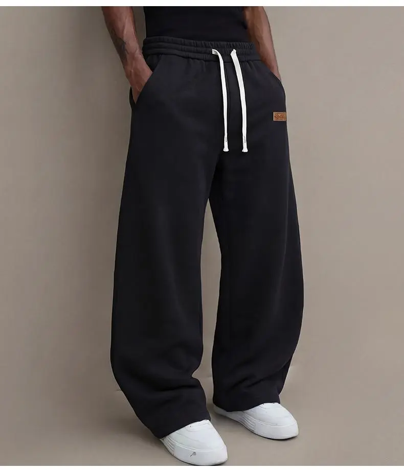 Men’s casual pants for autumn, cotton-blend stretch fabric, comfortable athletic-casual long pants with a loose straight fit; suitable for everyday wear and commuting; versatile sweatpants with drawstring; simple men’s casual pants.