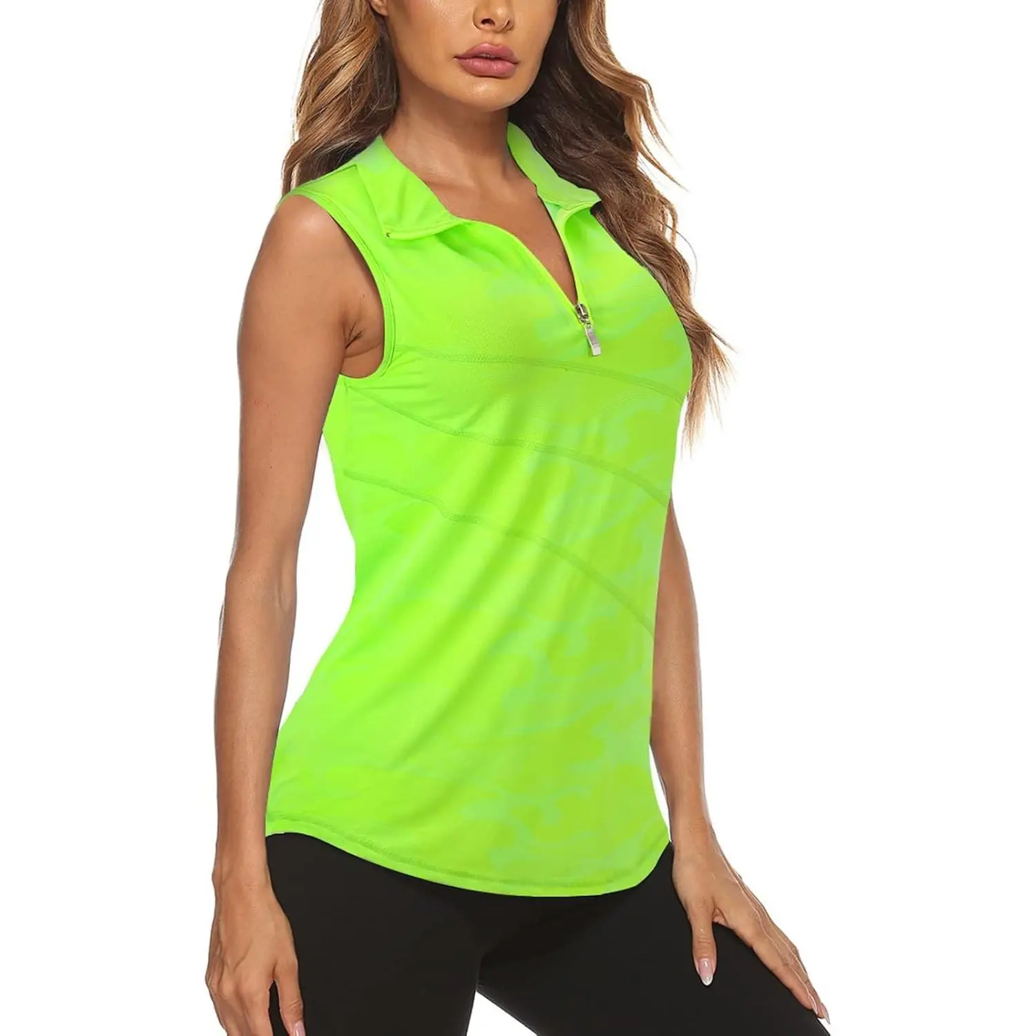 Women's Sleeveless Zip-Up Golf Tennis Polo Shirt Dry Fit Athletic Workout Tank Top(Gift)