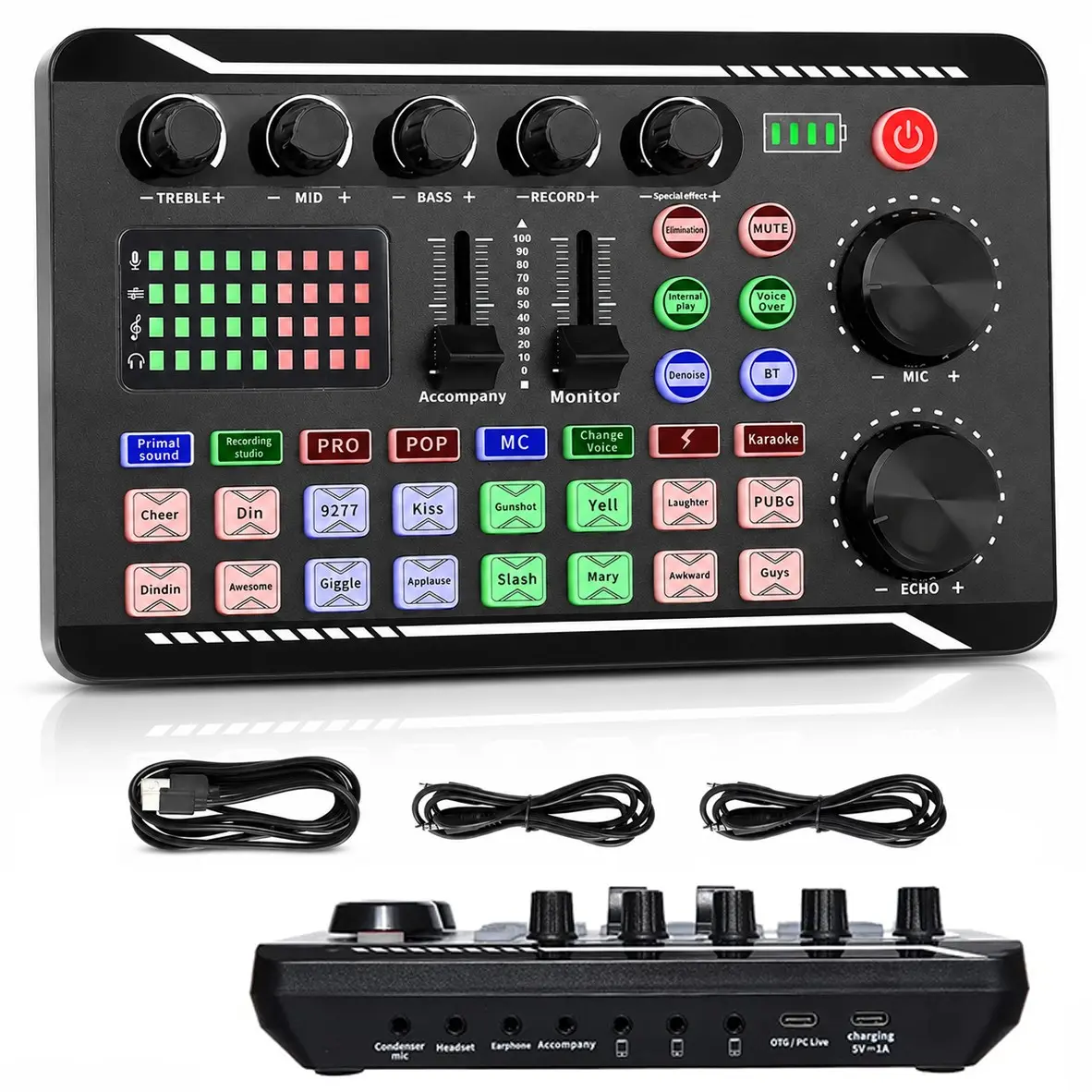 Professional Live Streaming Sound Card USB Audio Interface Soundboard Voice Changer Computer Audio Mixer for Podcast Recording Gaming Karaoke with 16 Sound Effects