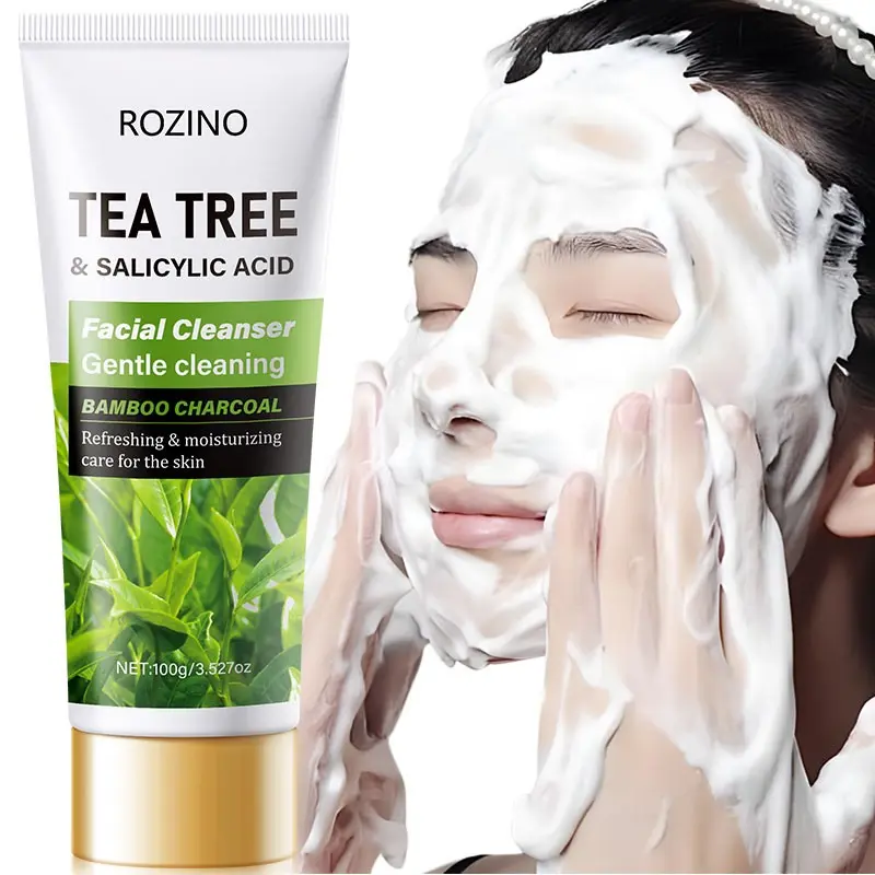 100g Tea Tree Salicylic Acid Facial Cleanser with Charcoal, Gentle Formula for Sensitive & Acne-Prone Skin, Soothes Redness, Unclogs Pores, Leaves Skin Refreshed and Moisturizing