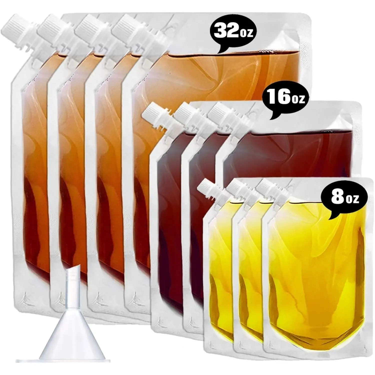 Concealable Reusable Cruise Travel Liquor Flask Kit, Rum Runner Plastic Alcohol Juice Sneak Drink Bags, Include 4×32oz 3×16oz 3×8oz Flasks + 1 Funnel