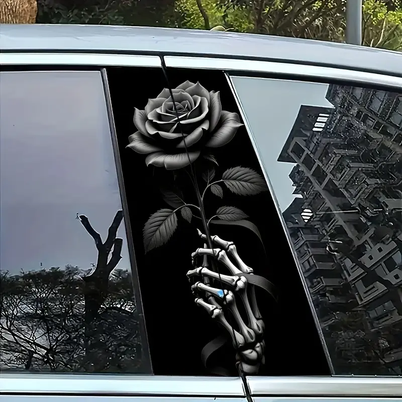 A Portable Rose-themed Car B-pillar Sticker, Made of Matte Material, Leaves No Residue, Waterproof and Scratch-resistant, Designed for Single Use, Suitable for Plastic and Metal Surfaces