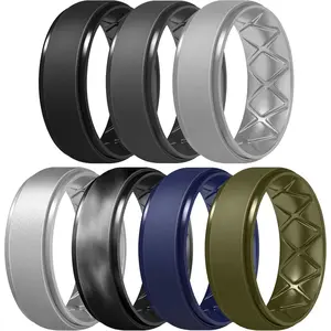 Men's Fashion Silicone Rings Multi-Pack, Breathable & Flexible Bands for Gym, Daily Wear, and Work, Hypoallergenic Rubber Wedding Ring Alternative