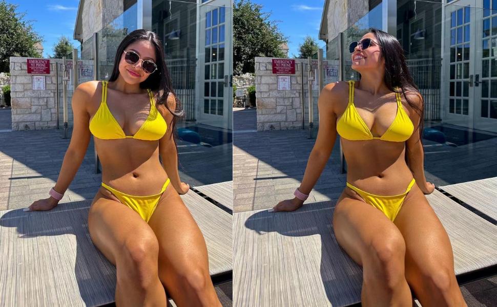 Women's Sexy Thong Bottom Two Piece Bikini Double Shoulder Straps Cute Swimsuit Triangle Bathing Suit