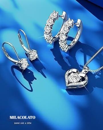 MILACOLATO Stud Earrings 3 Pairs 14K White Gold Plated Sterling Silver Men's Flat Back Stud Earring Cartilage Helix Piercing D Color Moissanite Earrings Birthday Gifts for Men Women 1.8ct-3.2ct