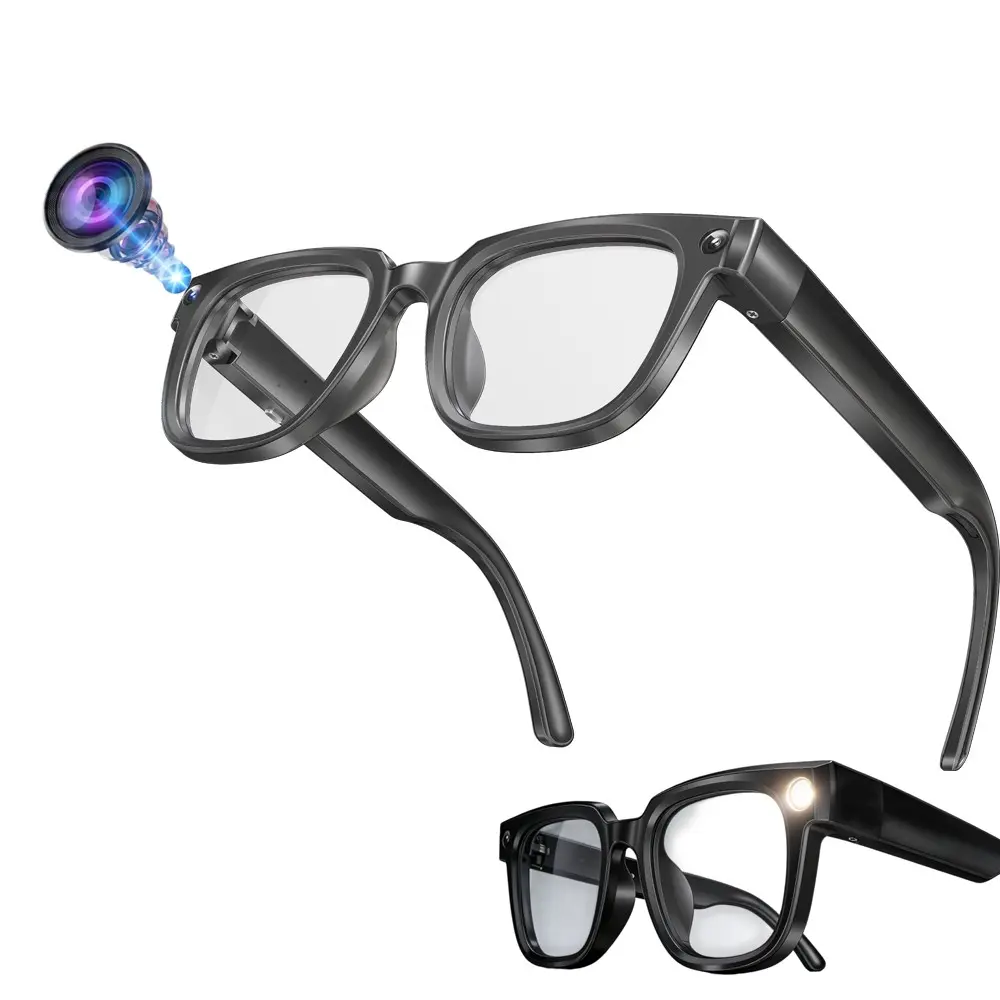 AI Smart Video Recording Glasses with Memory Build-in,8MP Camera, Hands-free Photo Video Shooting, 110 Degree Wide Angle Lens, 4GB Memory, 290Mah Battery,3D Stereo Sound, Music Playback,Bluetooth Call, AI Video & Dialogue Translation