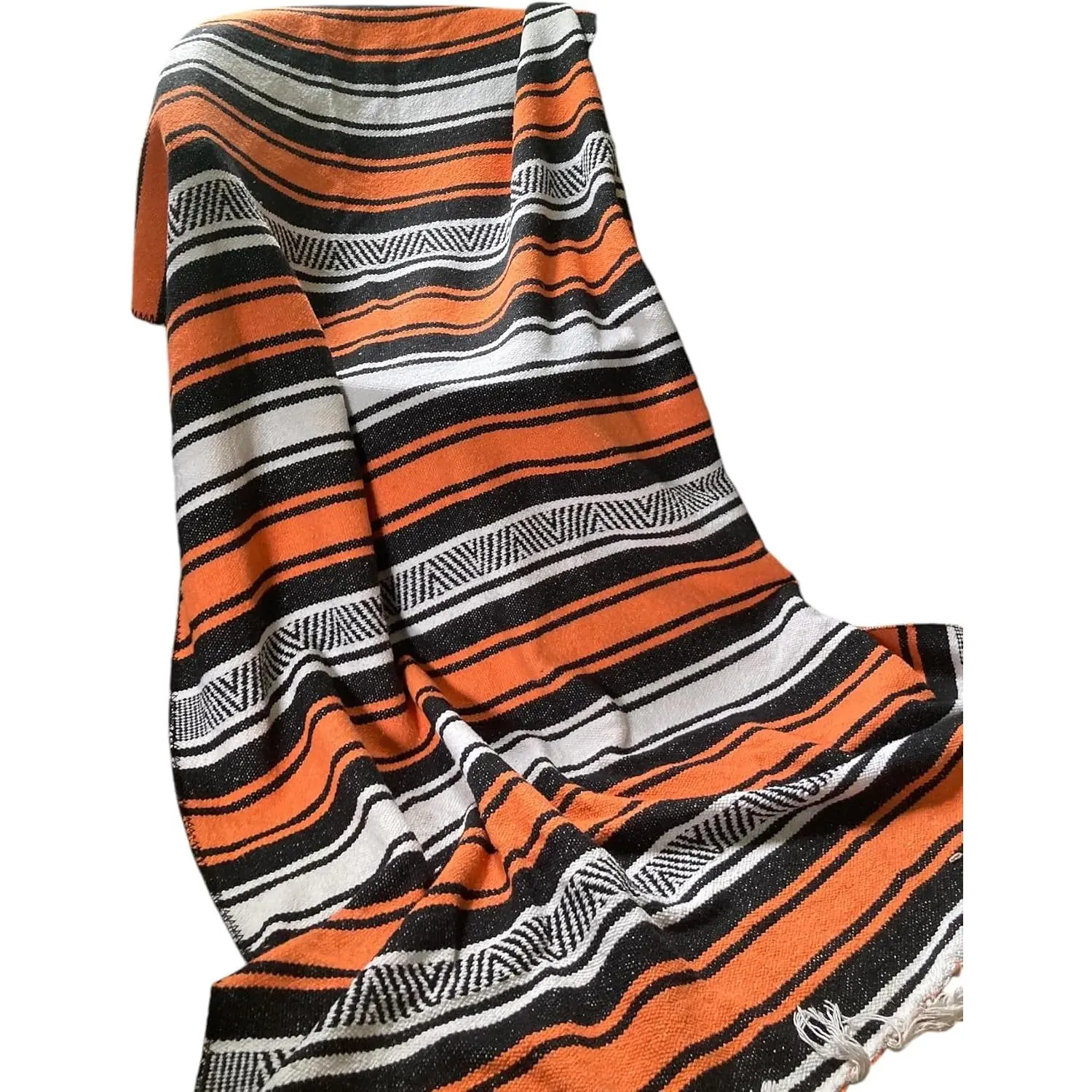 Mexican Falsa Blanket Serepe Throw Authentic Handwoven Saddle Multi-Use for Yoga, Beach, Camping and Picnics - Durable Outdoor Indoor. 60% . (Orange)