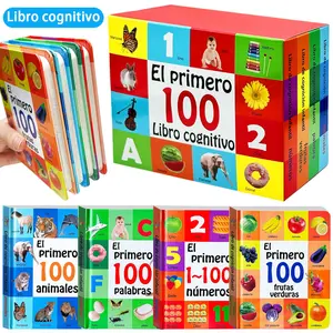 Spanish Cognitive Learning Book Set, 4 Volumes, Thickened, Multi-Theme, Home Education, Early Childhood Gift, Number/word/animal/fruit/vegetable