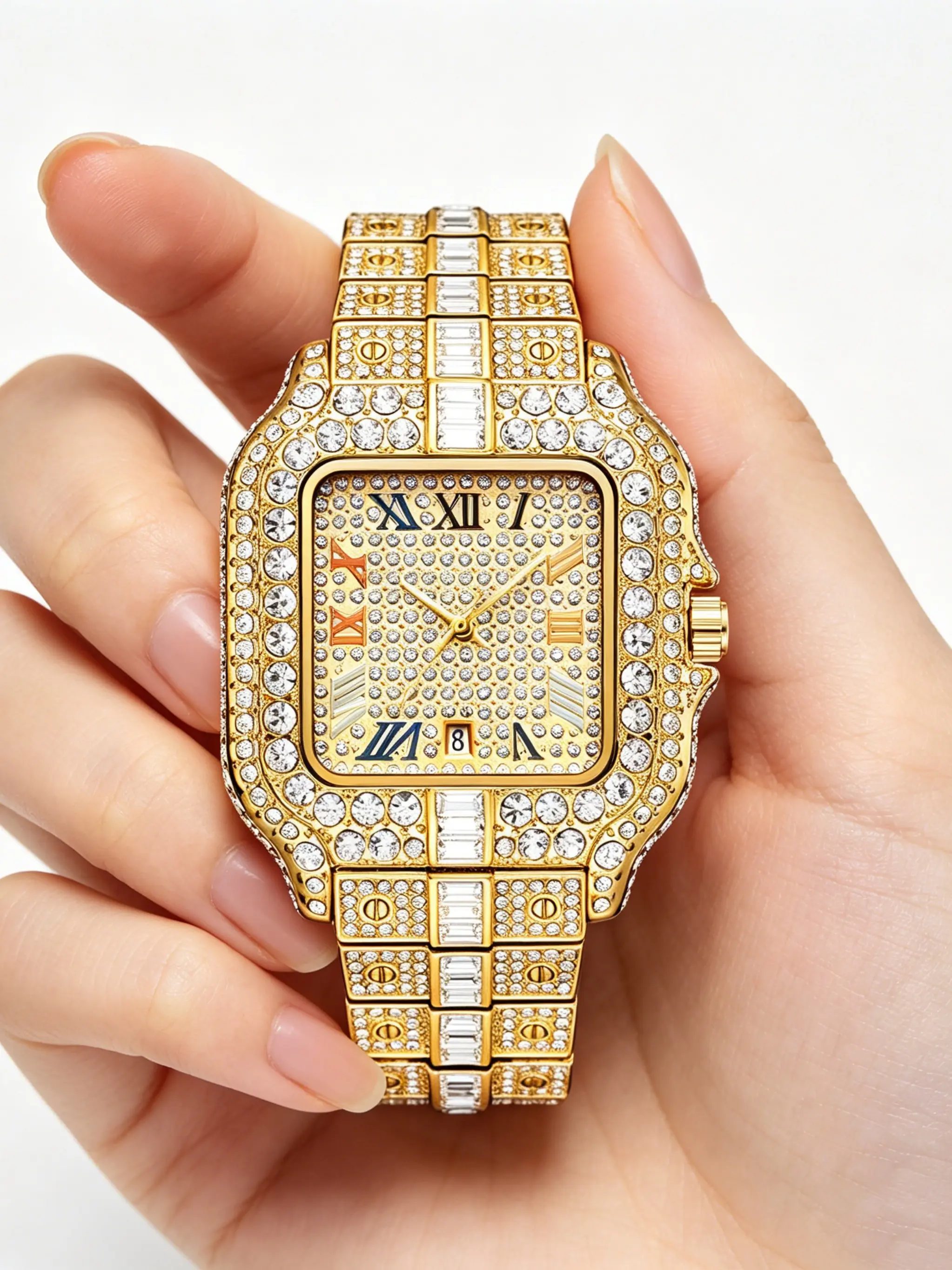 Elegant Women's Quartz Watch, Square Design with Zirconia, Analog Face, Calendar Function, Perfect Gift for Mother or Girlfriend