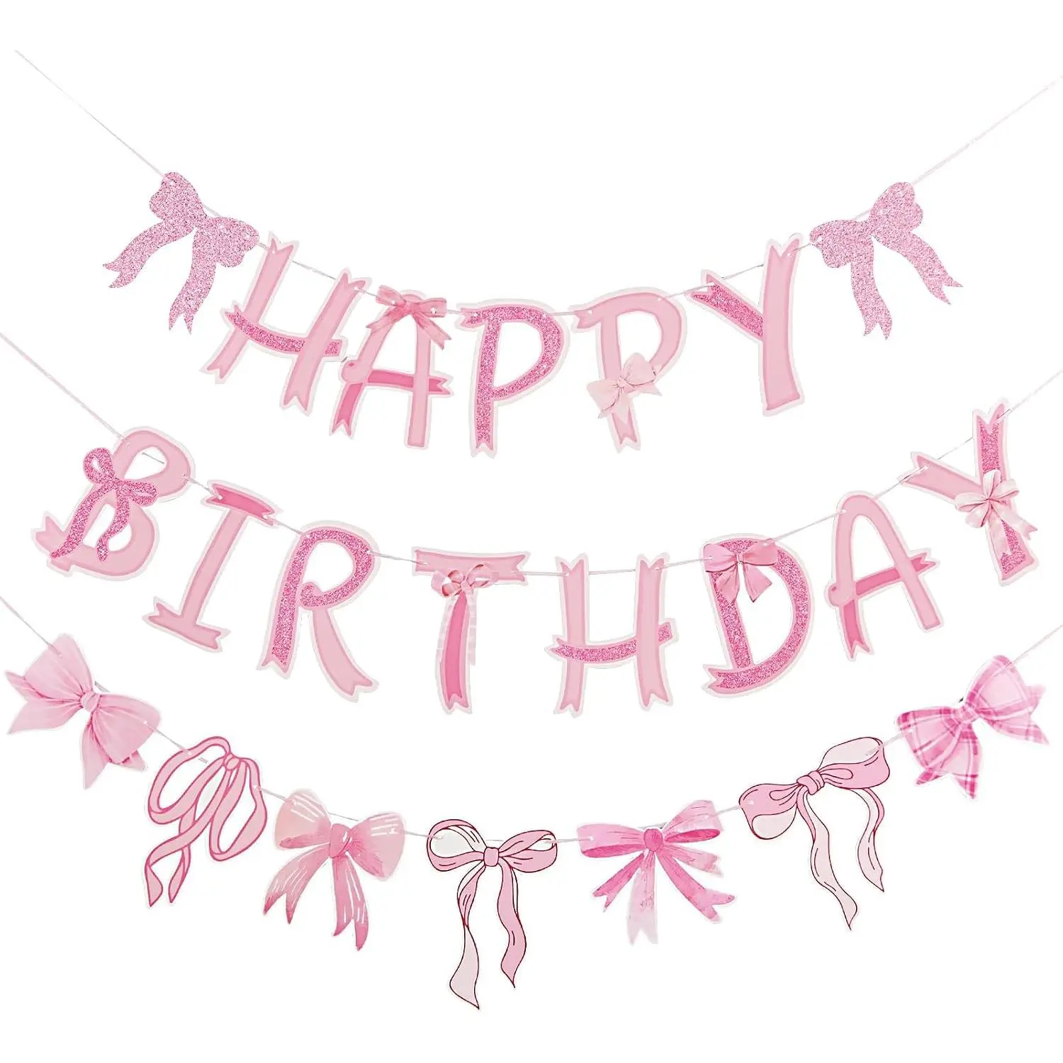 Pre-Strung  Bow Birthday Decorations,   Party Decorations, Bow Party Supplies Include Happy Birthday Banner, Bow Garland Banner for Girls