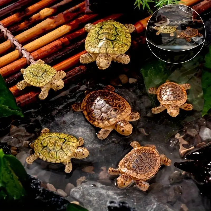 Cute Turtle Family Floats - 5 Piece Set, Mini Aquarium Decorations, Lifelike Floating Garden Ornament, Perfect Gift for Ponds and Fish Tanks