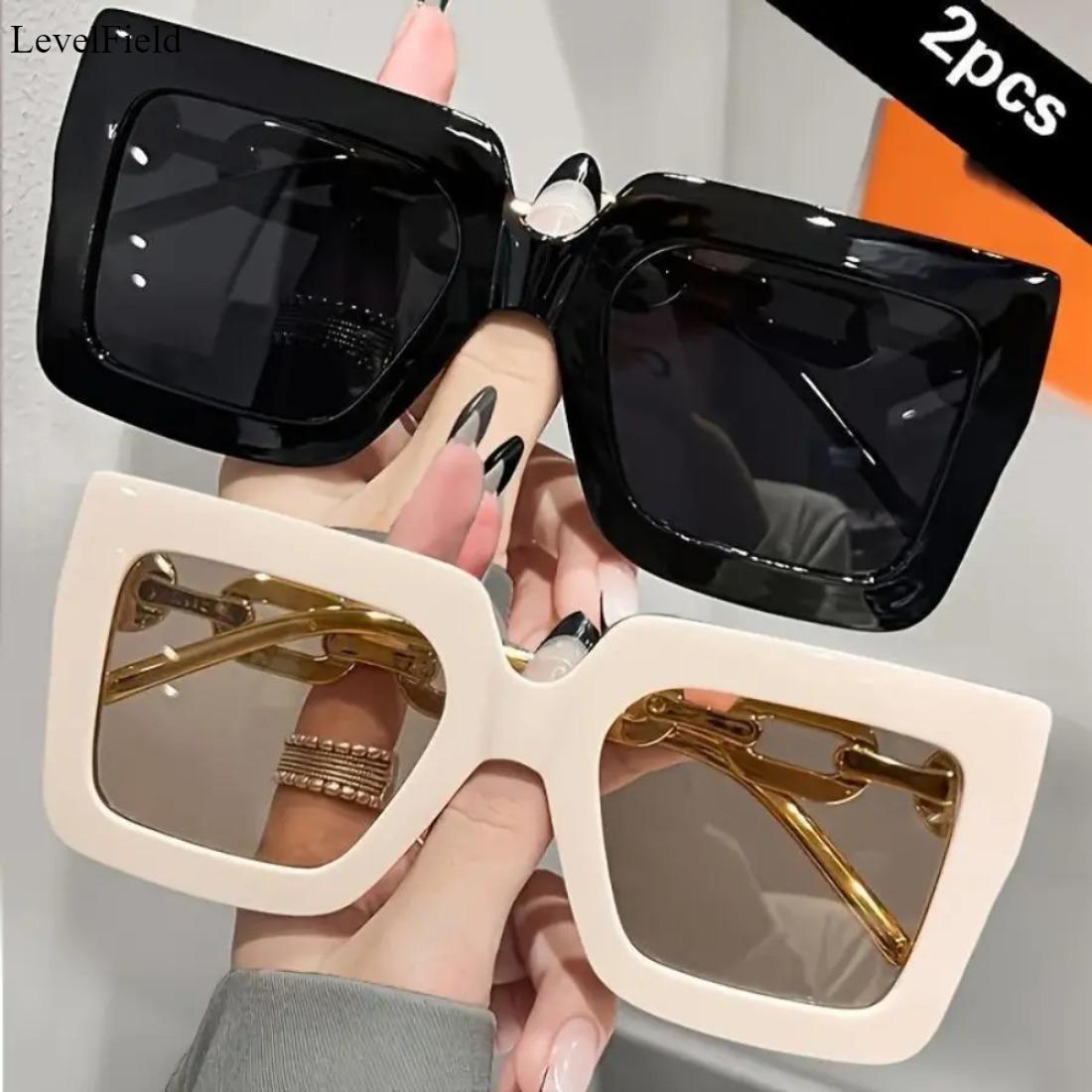 2-Pack Oversized Women’s Glasses Luxury Rose Gold Frame Transparent Acrylic Lenses Trendy Gradient Sunglasses Lightweight Stylish Eyewear for Parties Travel Beach & Outdoor Activities Anti-Blue Light Adjustable Strengths Cat Eye Color Block Frame