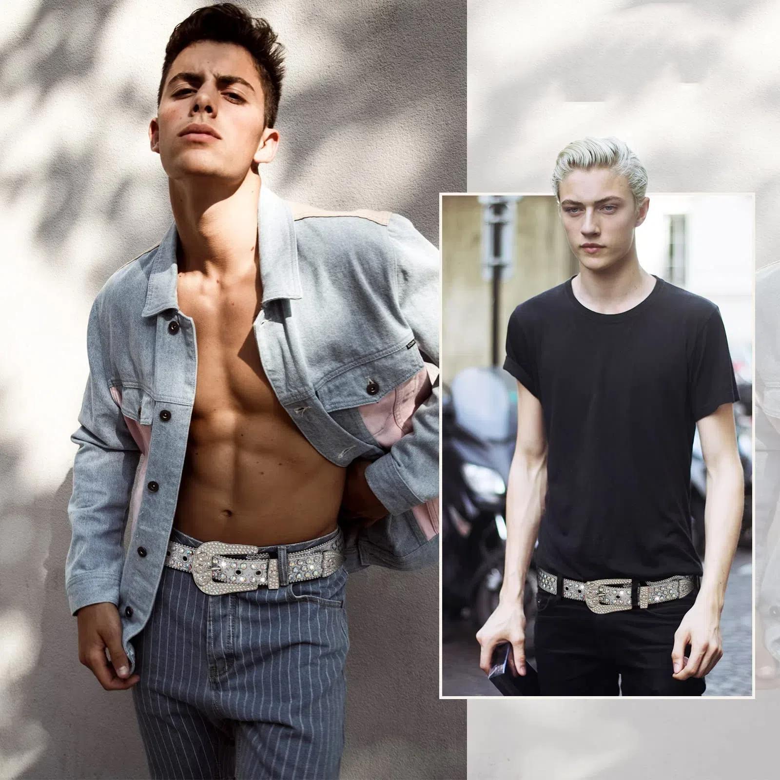 XZQTIVE Rhinestone Skull Belt for Men & Women - Bling Stylish Accessory, Punk Fashion Meets Leather Craftsmanship, Studded Detail Perfect for Jeans, Pants, & Jackets