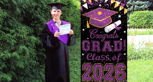 73 x 36 Inch Congrats Grad Class of 2026 Sign Banner Door Cover, Graduation Party Decorations, Large Front Door Porch Sign Backdrop for Wall Indoor Outdoor Photo Booth Props Party Supplies (Purple)
