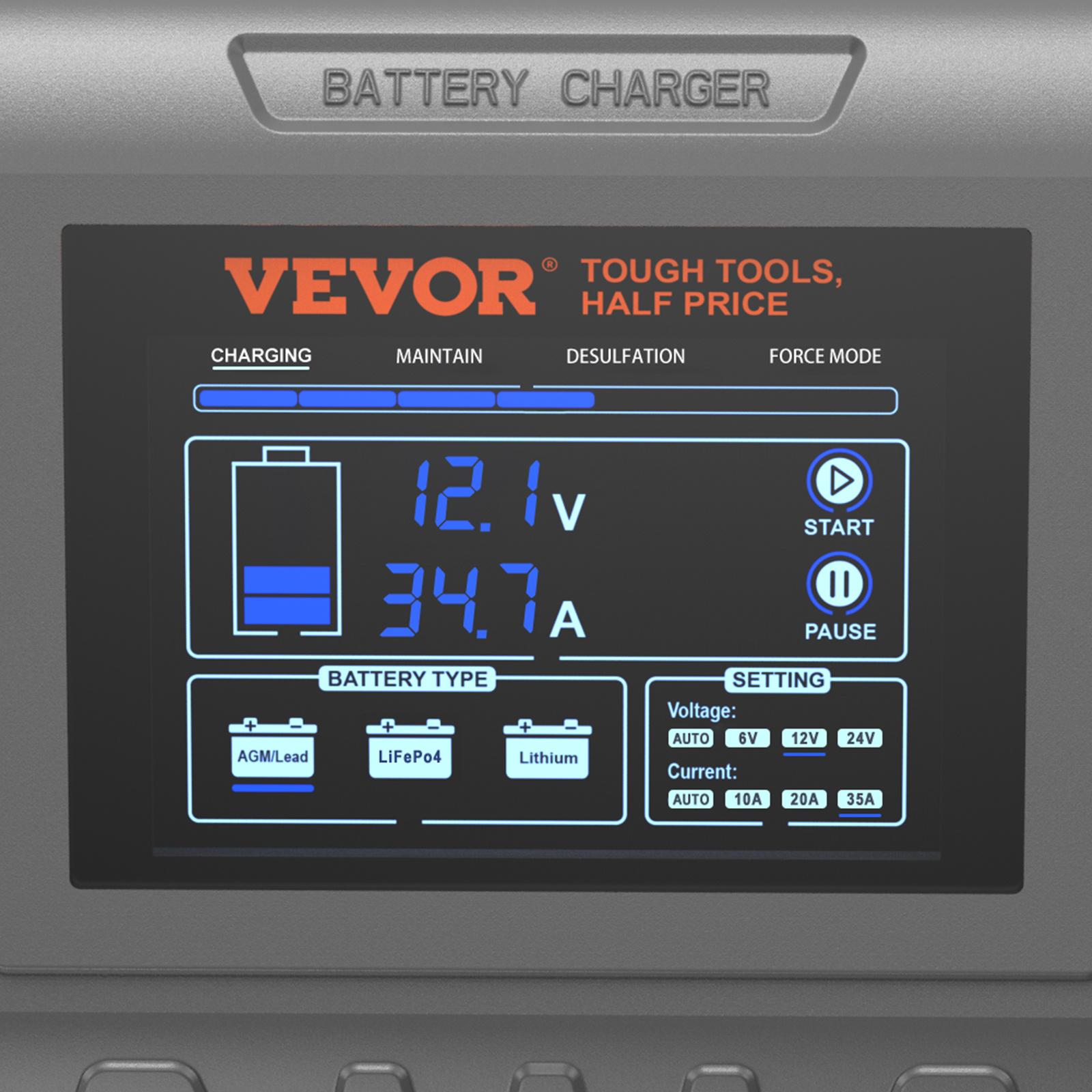 Smart Battery Charger, 35-Amp, Lithium LiFePO4 Lead-Acid (AGM/Gel/SLA) Car Battery Charger with LCD, Trickle Charger Maintainer Desulfator for Boat Motorcycle Lawn Mower Deep Cycle Smart Battery Charger, 35-Amp, Lithium LiFePO4 Lead-Acid (AGM/Gel/SLA) Car Battery Charger with LCD, Trickle Charger Maintainer Desulfator for Boat Motorcycle Lawn Mower Deep Cycle