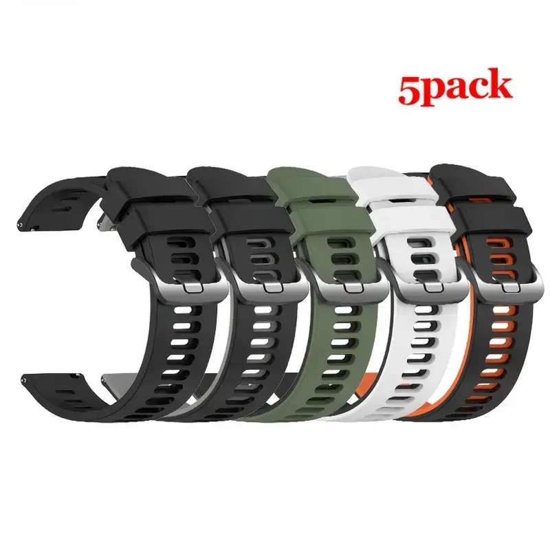 2026 New Soft Silicone Wearable Watch Straps (5-Pack, 7-Pack Options; 22/20mm), Waterproof Replacement Bands for Samsung Galaxy, Amazfit, Garmin, Xiaomi, Huawei Smartwatches (Strap Only, No Watch Included)