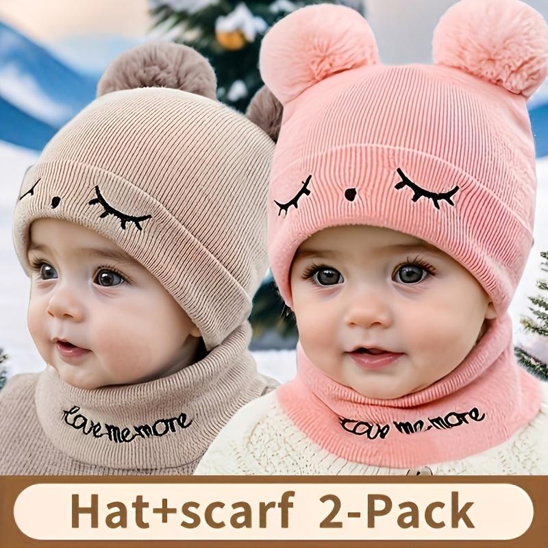 NewNewChildren'S Comfortable Knitted Pom-Pom Hats - Hand Washable Stretch Fabric, Featuring Letter Design, Warm Ear Cover Hat.