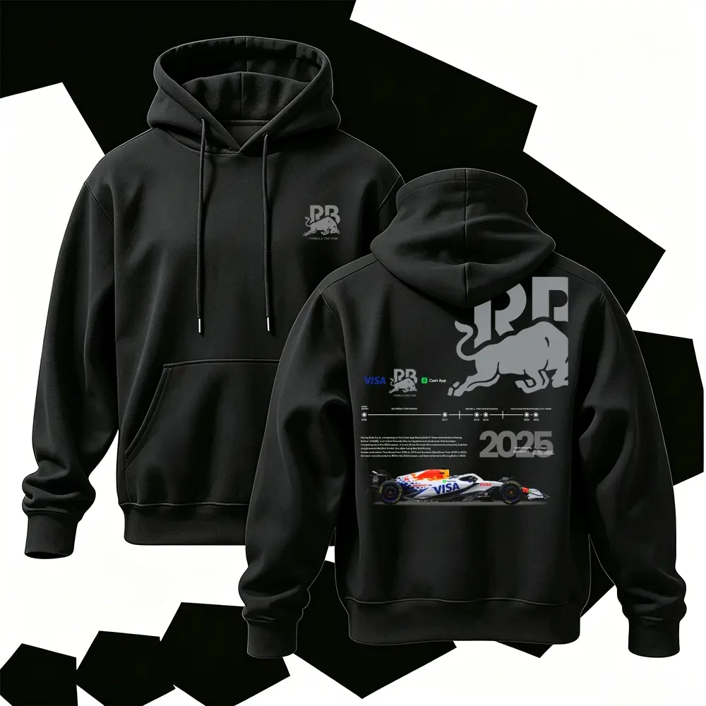 Racing Car Bull Graphic Hoodie Unisex Front Back Print Pullover Hooded Sweatshirt 2025 Race Timeline Casual Street Top