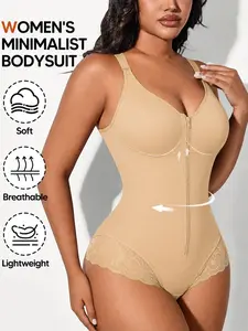 1 Count Women's Lace Hem Jumpsuit, Colombian Shapewear, Fajas, Front Zip Secure Closure Body Shaper, Butt Lifting And Tummy Control Body Shaperwear, Compression Sculpting Shapewear Bodysuit, Snug Fit Bodysuit, Perfect For All-Day Wear & Night Out