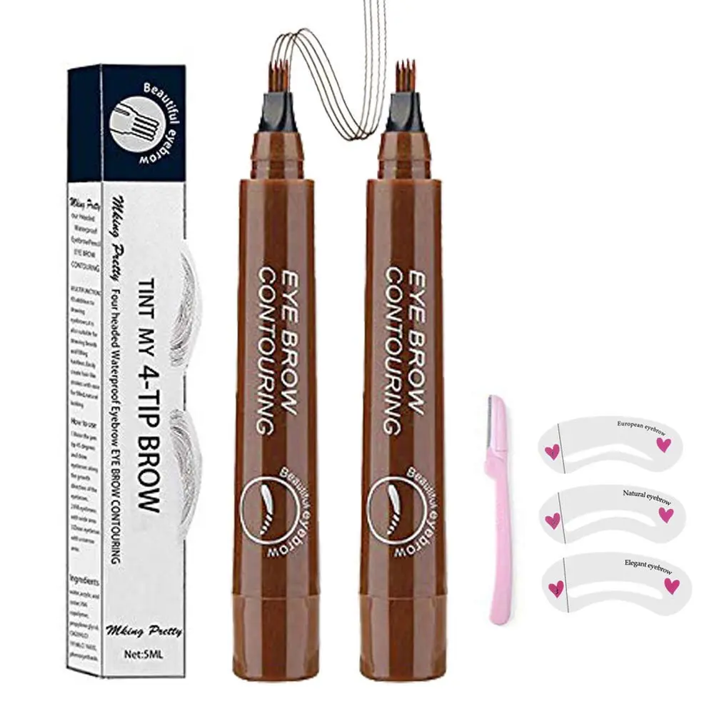 Microblading Eyebrow Pen 3D 4 Fork Tip Eyebrow Pencil Creates Lasting MakeUp Professional Natural Looking Brow Pen Cover Sparse Areas Daily Waterproof Brow Pencil