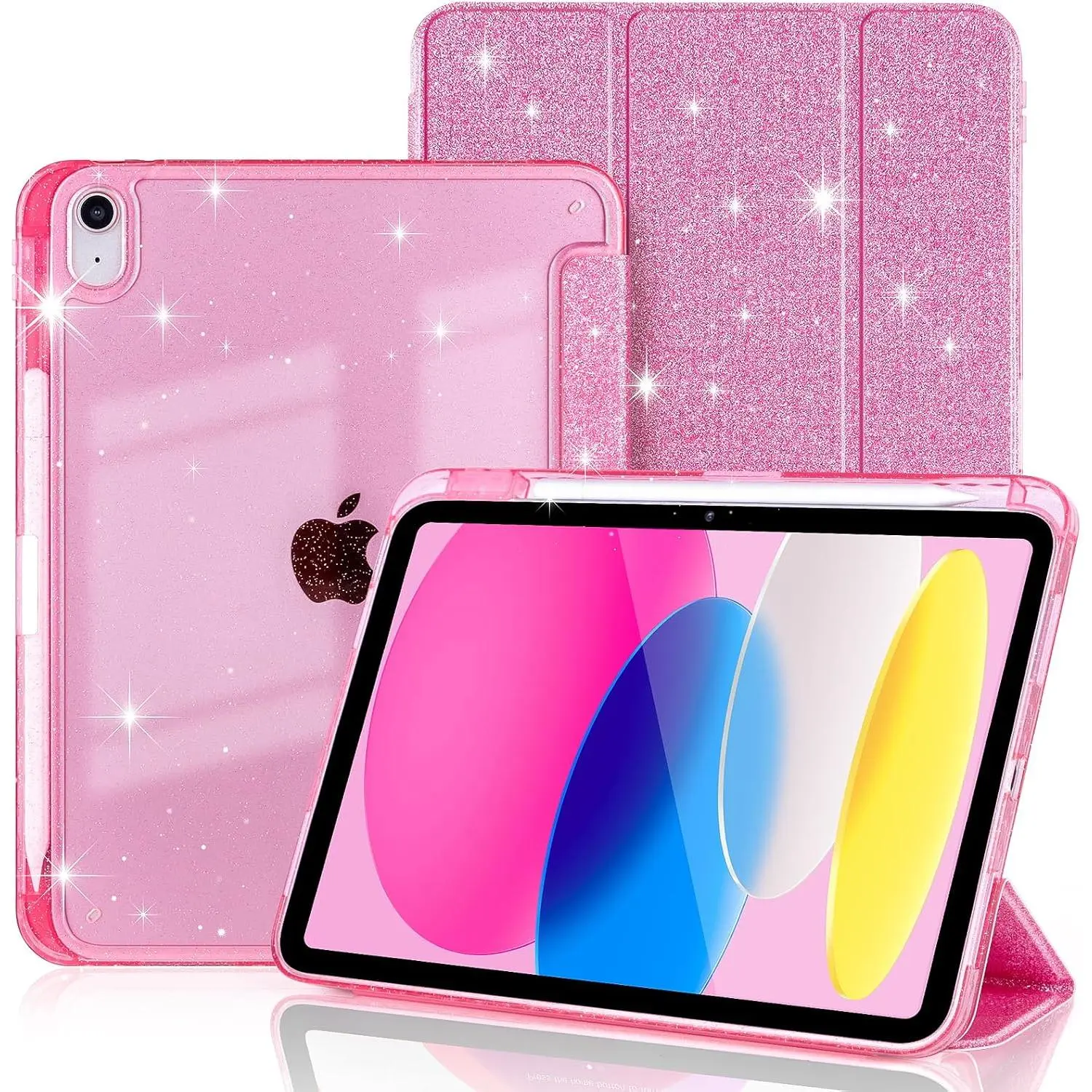 Glitter Case for iPad (A16) 11th/10th Gen 2025/2022,  | Cute Glittering Sparkly Protective Cover with Pencil Holder, Shiny Clear Hard  Shell, Slim Trifold Stand
