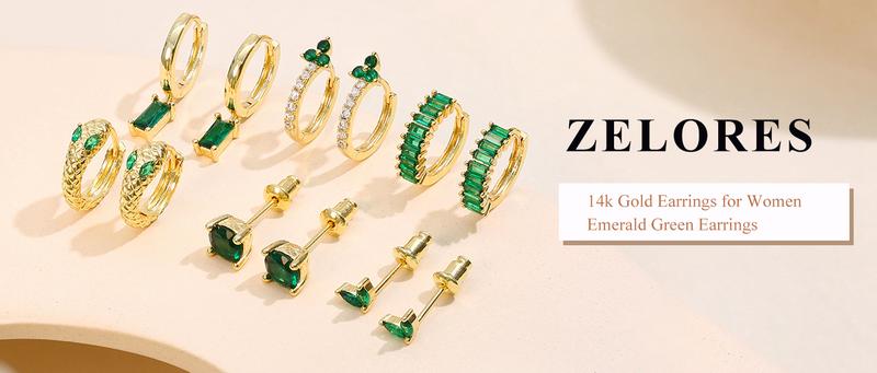 Zelores 6Pairs 14K Gold Plated Hoop Earrings for Women 6 Pairs Emerald Green Earrings Dainty Small Hoop Earrings Stud Earrings Sets for Multiple Piercing Zelores 6Pairs 14K Gold Plated Hoop Earrings for Women 6 Pairs Emerald Green Earrings Dainty Small Hoop Earrings Stud Earrings Sets for Multiple Piercing