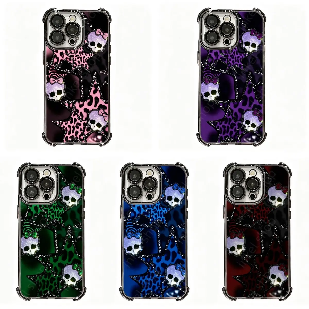 Monster H1gh Skull Bow Leopard Star Phone Case|Multi-Color Y2K Leopard Print Glitter Star Skull Design, Emo Grunge Alt Girl Protective Cover For iPhone 17 Pro Max 16 15 14 13 12 11 for Samsung S21 S22 S23 S24 S25 S26 Phone Case|Tough Phone Case|Best Gift