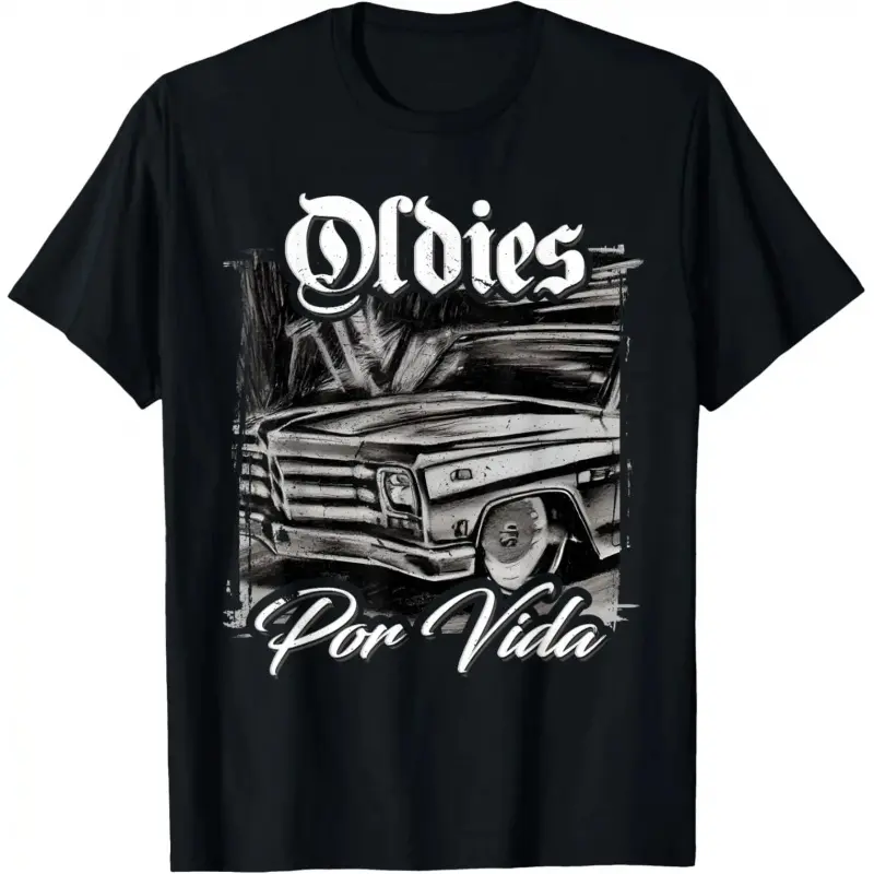 Oldies Por Vida Vintage Car Lowrider Mexican Chicano T-Shirt Casual Crewneck