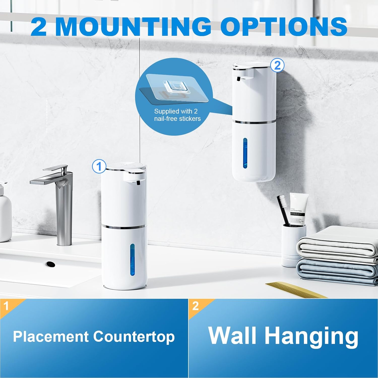 Automatic Soap Dispenser, Hand Soap Dispenser 12.8oz/380ml Smart Rechargeable, Liquid Touchless Soap Dispensers with 6-Level, Wall Mounted or Countertop Dish Soap Dispensing for Bathroom & Kitchen