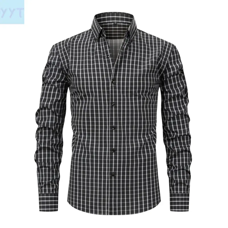 YYT1 Classic Plaid Checked Long Sleeve Button Shirt, Casual Button Shirts, Casual Comfortable Breathable Wrinkle-Resistant, Business Men, Students, Fashion Enthusiasts,clothes for back to school,first day of school outfits