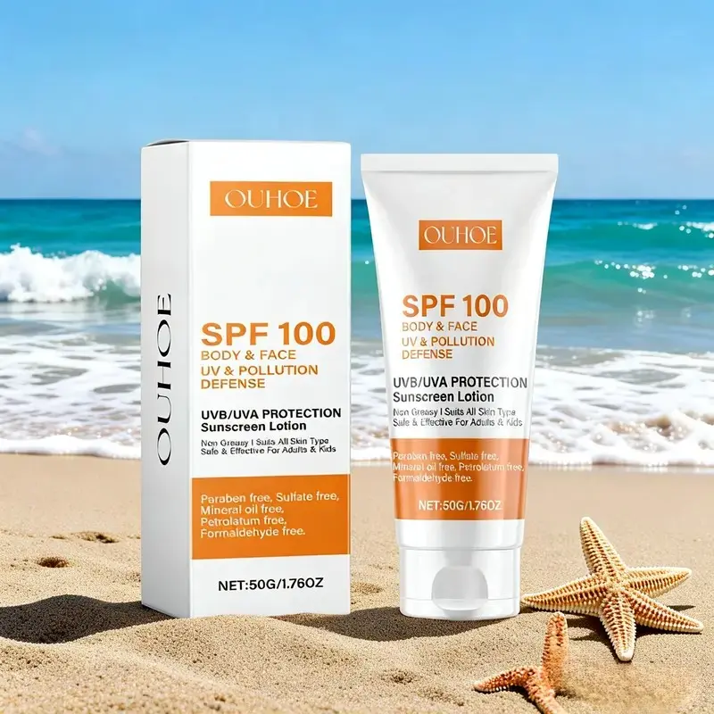 Lightweight Breathable Sunscreen Lotion SPF 100 UV, High Protection, Non-Greasy, Non-Comedogenic, Suitable for All Skin Types
