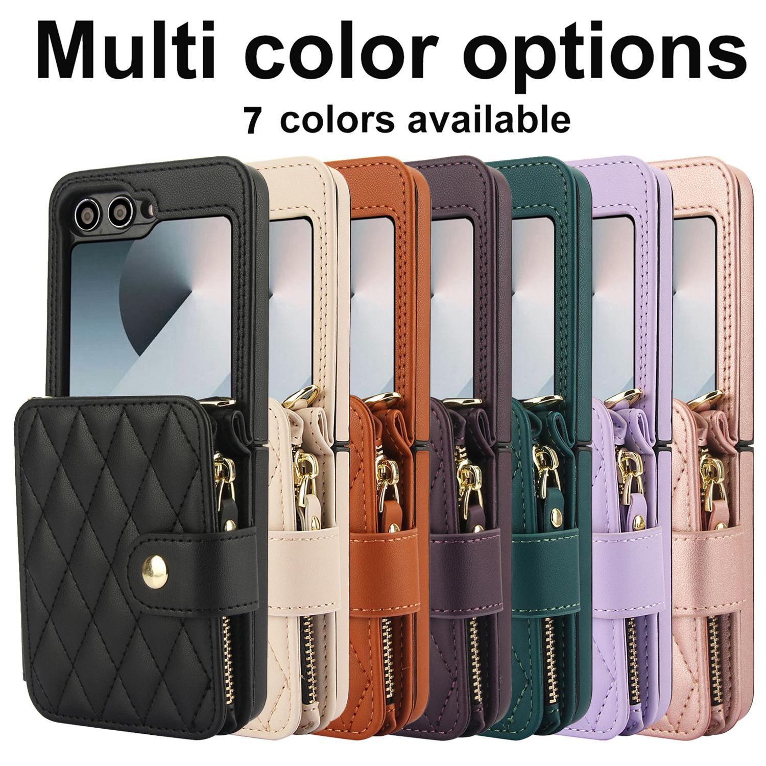[FREE!SHIP] for Samsung Galaxy Z Flip 6/5/4/3 5G Wallet Case Built-in Crossbody PU Leather Cash Slot Zipper Purse with Credit Card Slot Holder Carrying Handbag Stand Phone Case Hinge Protection Adjustable Lanyard Detachable Strap Wrist for Women Ladies