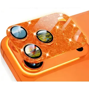 Two Pack Glitter Bling Ring Camera Lens Protector for iPhone 17 Pro Max 9H Tempered Glass Anti Scratch Cover Cosmic Orange Blue