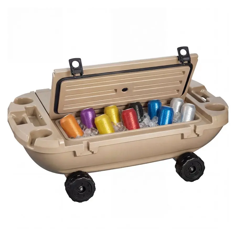 VEVOR Floating Cooler, 40 QT Floating Ice Chest with Dry Storage, Wheels Tow Rope, Premium LLDPE Amphibious Drink Cooler for Water Land, Stable Cruiser on Lake, River, Pool, Beach, Kayak, Apricot