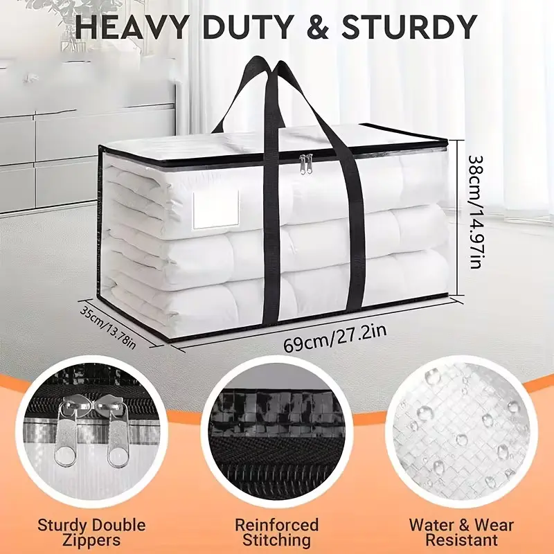 Extra Large Moving Bag, Transparent Storage Box with Lid, Reinforced Handle and Zipper, Ideal for Clothes, Dorms, University Supplies