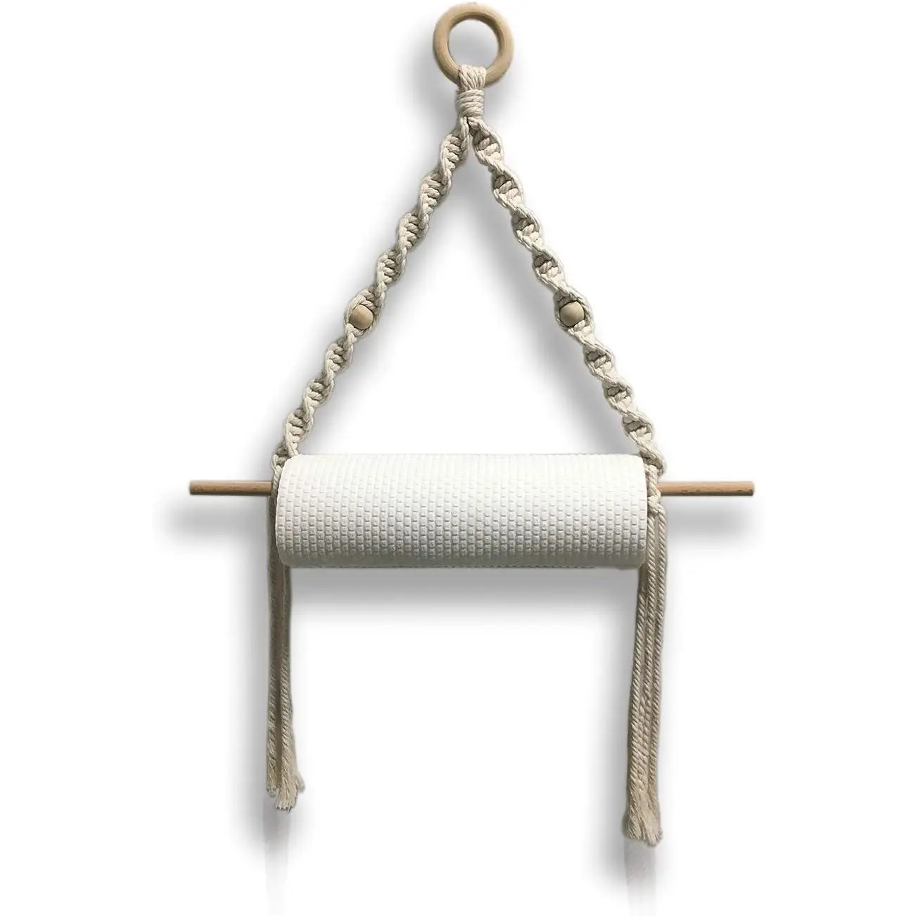Boho Paper Towel Holder Macrame for Kitchen Bathroom Decor | White  Bathroom Toilet Paper Hanger,Wall Mount,No Drill,Adhesive,Under Cabinet,Countertop,Door,Camping,RV,