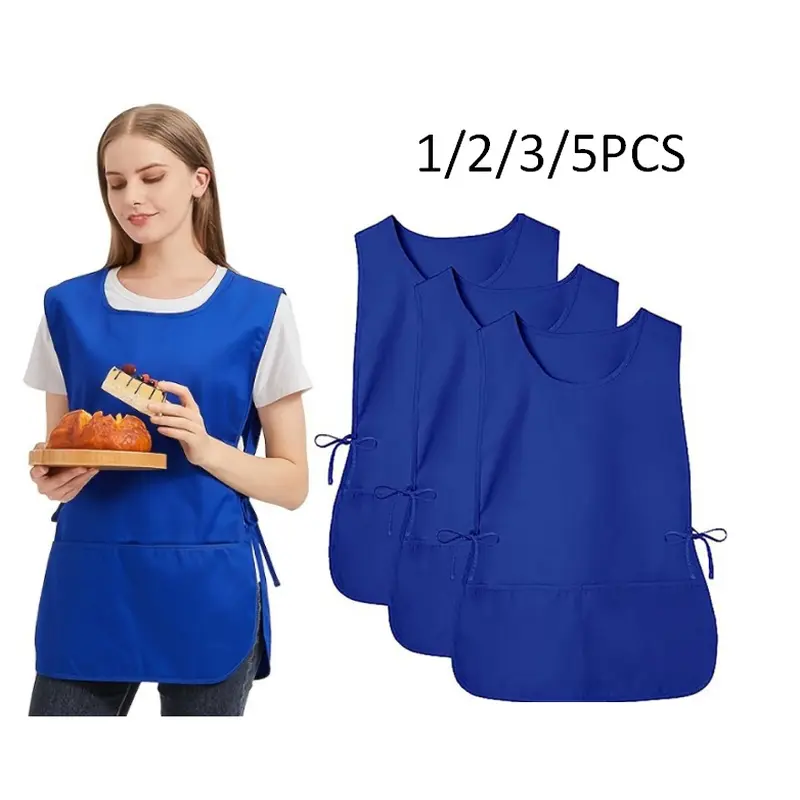 Sleeveless Apron with Pockets, Adjustable Side Tie Waist Vest Apron, Unisex Plain Work Bib Apron for Cafe Restaurant Cleaning Service